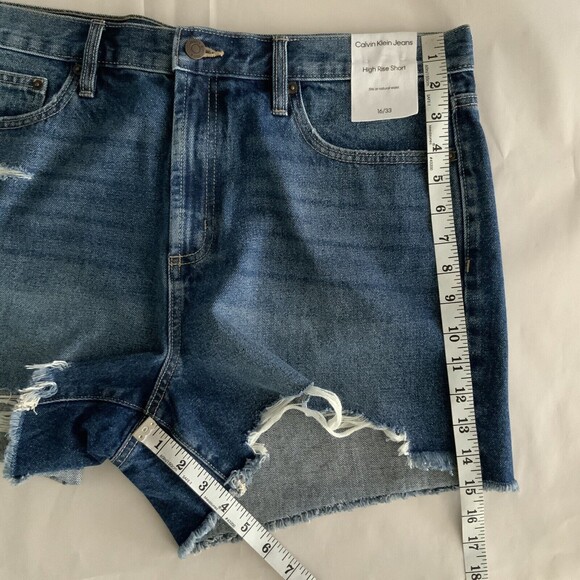 Calvin Klein Jeans Cut-off Shorts Distressed Raw Hem High Rise Blue 16 - Picture 6 of 8